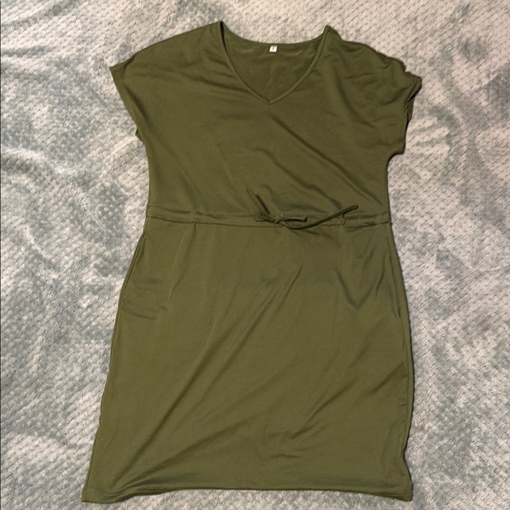 Olive Green V-Neck Dress